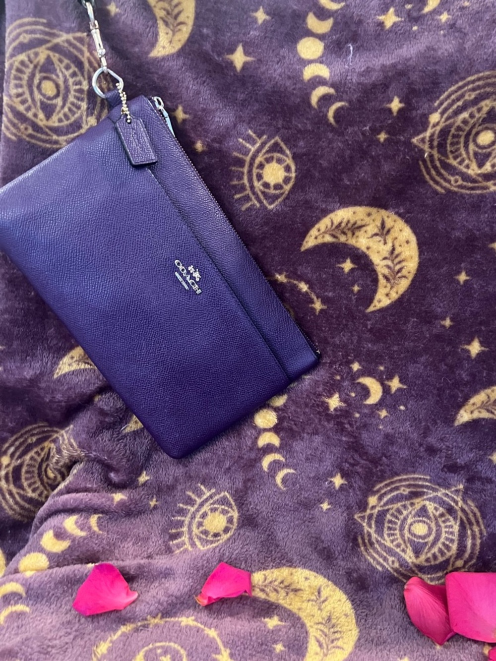 🦄 Coach Purple Pebbled Leather Large Zip Wristlet | Stunning Rich Plum | EUC - Picture 3 of 16